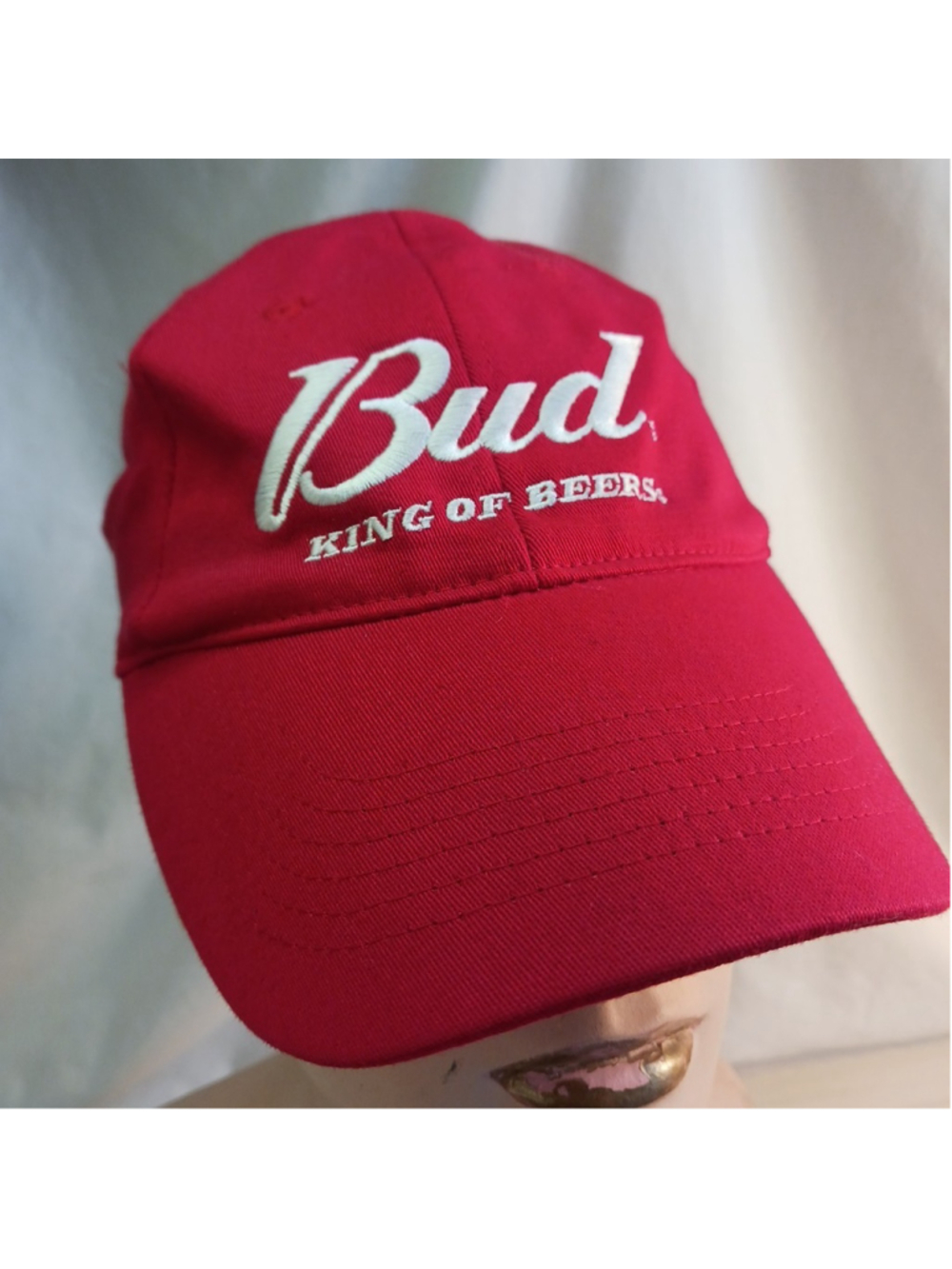 VTG Bud King Of Beers Budweiser Anheuser-Busch Red Baseball Cap Fitted